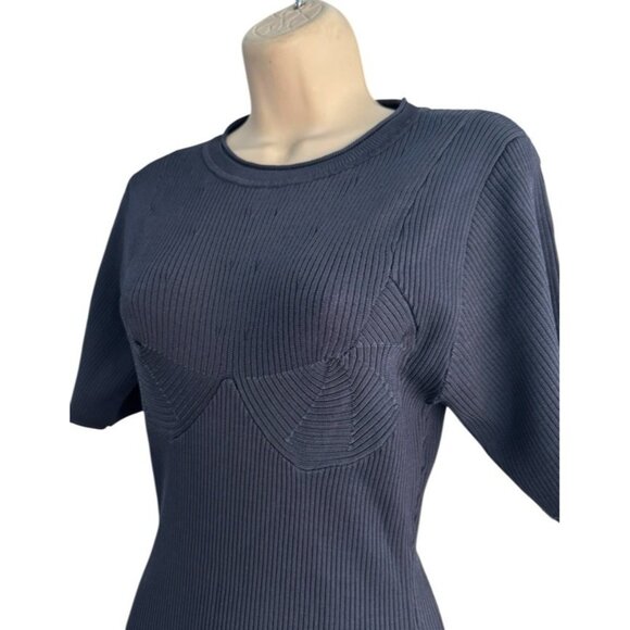 Good American Women's Sz 3 (Large) Midnight Blue Plaited Ribbed Mini Dress - Picture 2 of 12